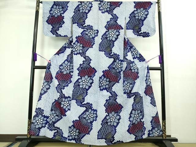 平和屋着物∴極上 夏物 浴衣 有松鳴海絞り 扇花文 綿 逸品 DZAA20228kh5
