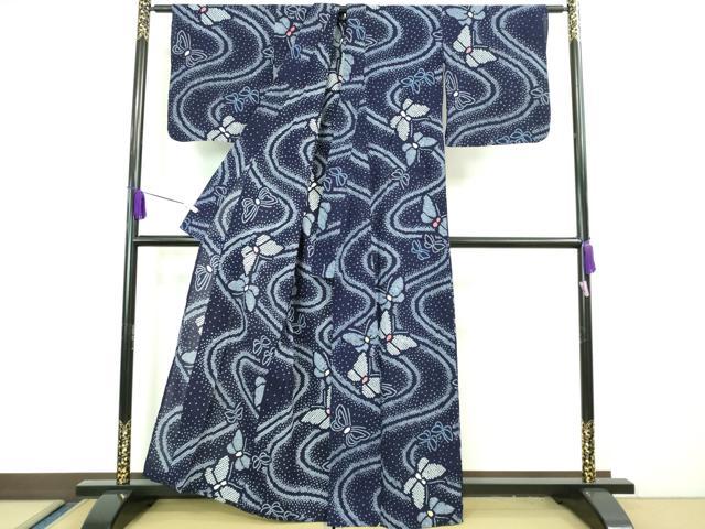 平和屋着物∴極上 夏物 浴衣 有松鳴海絞り 舞蝶文 綿 逸品 DZAA20237kh5