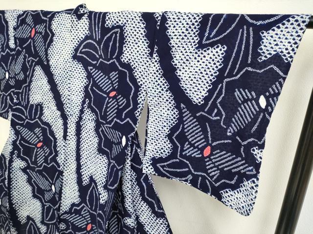 平和屋着物∴極上 夏物 浴衣 有松鳴海絞り 舞蝶花文 綿 逸品 DZAA20256kh5