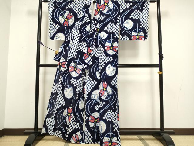 平和屋着物∴極上 夏物 浴衣 有松鳴海絞り 蜻蛉 団扇 綿 逸品 DZAA20259kh5