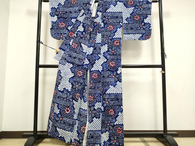 平和屋着物∴極上 夏物 浴衣 有松鳴海絞り エ霞花文 綿 逸品 未使用 DZAA20266kh5
