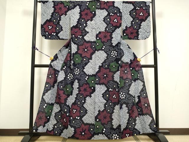 平和屋着物∴極上 夏物 浴衣 有松鳴海絞り 草花文 綿 逸品 DZAA20273kh5
