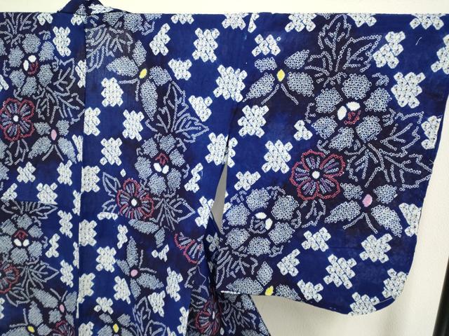 平和屋着物∴極上 夏物 浴衣 有松鳴海絞り 舞蝶花文 綿 逸品 未使用 DZAA20287kh5