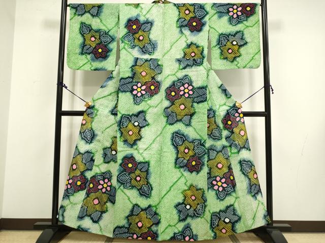 平和屋着物∴極上 夏物 浴衣 有松鳴海絞り 草花文 綿 逸品 DZAA20290kh5