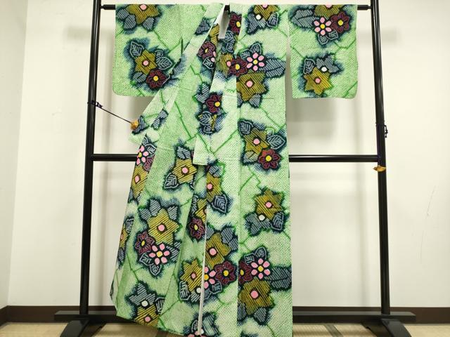 平和屋着物∴極上 夏物 浴衣 有松鳴海絞り 草花文 綿 逸品 DZAA20290kh5