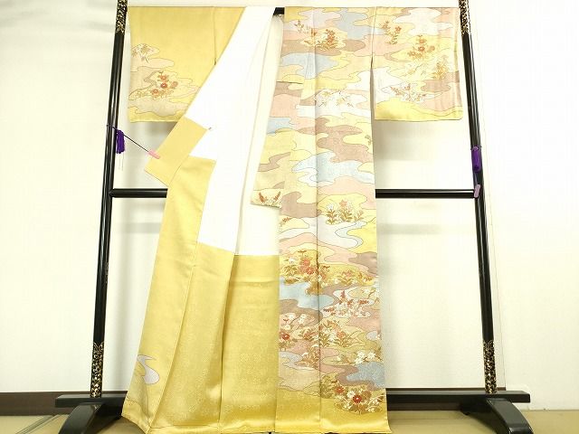 平和屋本店■極上 皇室献上作家 藤井寛 訪問着 駒刺繍 秋草文 金彩 逸品 DZAA2040kh4 - 平和屋