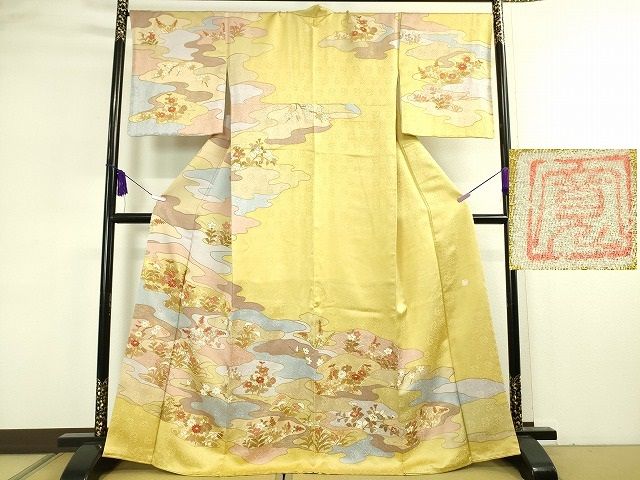 平和屋本店■極上 皇室献上作家 藤井寛 訪問着 駒刺繍 秋草文 金彩 逸品 DZAA2040kh4 - 平和屋