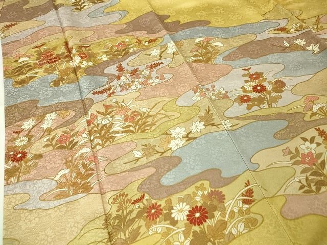 平和屋本店■極上 皇室献上作家 藤井寛 訪問着 駒刺繍 秋草文 金彩 逸品 DZAA2040kh4 - 平和屋