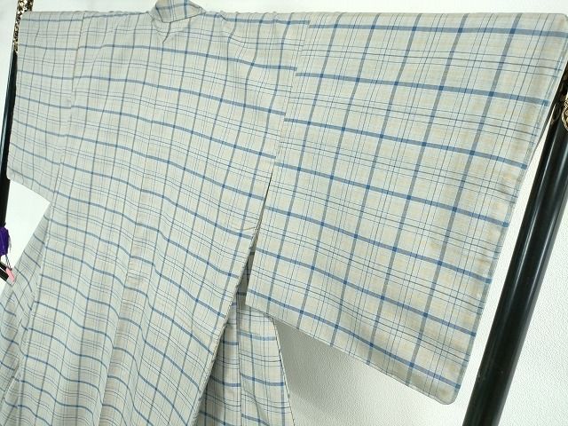 平和屋本店■希少 重要無形文化財 本場久米島紬 ゆうな染 藍 手織 草木染 泥染 宮平トシ子作 格子 証紙付き 逸品 未使用 DZAA2052kh4 - 平和屋
