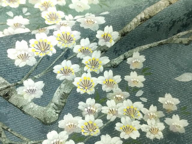 平和屋本店■極上 京友禅の巨匠・頼田勉 臈纈染手描友禅 訪問着 枝桜 暈し染め 銀通し地 逸品 未使用 DZAA2077kh4 - 平和屋