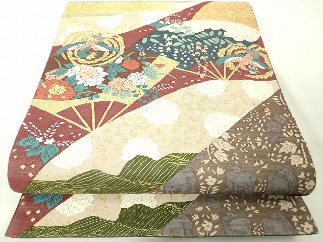 平和屋本店■極上 明綴れ 全通柄袋帯 切嵌扇面鳳凰花文 金銀糸 逸品 未使用 DZAA2096kh4 - 平和屋