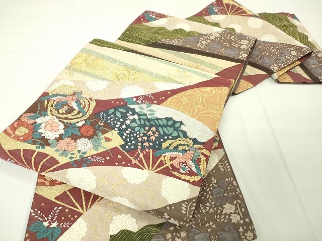 平和屋本店■極上 明綴れ 全通柄袋帯 切嵌扇面鳳凰花文 金銀糸 逸品 未使用 DZAA2096kh4 - 平和屋