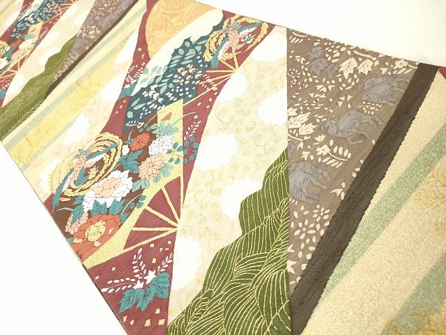 平和屋本店■極上 明綴れ 全通柄袋帯 切嵌扇面鳳凰花文 金銀糸 逸品 未使用 DZAA2096kh4 - 平和屋