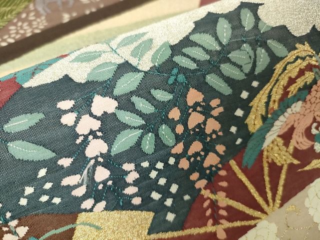 平和屋本店■極上 明綴れ 全通柄袋帯 切嵌扇面鳳凰花文 金銀糸 逸品 未使用 DZAA2096kh4 - 平和屋