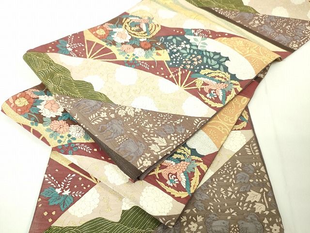平和屋本店■極上 明綴れ 全通柄袋帯 切嵌扇面鳳凰花文 金銀糸 逸品 未使用 DZAA2096kh4 - 平和屋