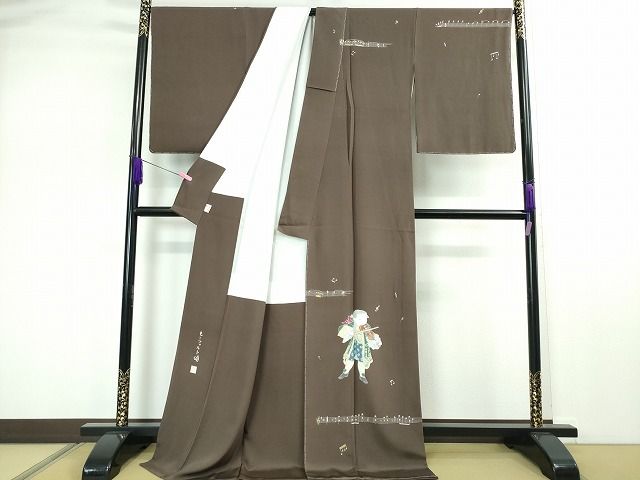 平和屋本店■極上 二代目・由水十久 本加賀友禅 訪問着 モーツァルト頌 黒橡色地 証紙付き 逸品 未使用 DZAA2119kh4 - 平和屋