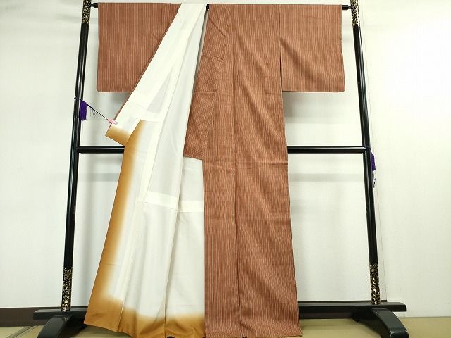 平和屋本店■極上 本場結城紬 重要無形文化財 結織苑 縞 証紙・保証書付き 逸品 DZAA2130kh4 - 平和屋