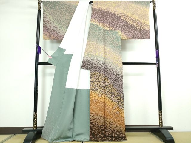 平和屋本店■極上 十日町 名門 滝泰謹製 中国三大刺繍 相良刺繍 訪問着 舞花文 暈し染め 金通し地 逸品 DZAA2192kh4 - 平和屋
