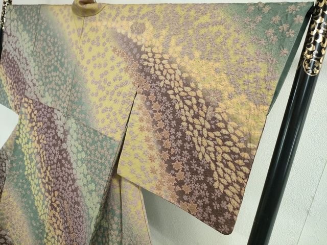 平和屋本店■極上 十日町 名門 滝泰謹製 中国三大刺繍 相良刺繍 訪問着 舞花文 暈し染め 金通し地 逸品 DZAA2192kh4 - 平和屋