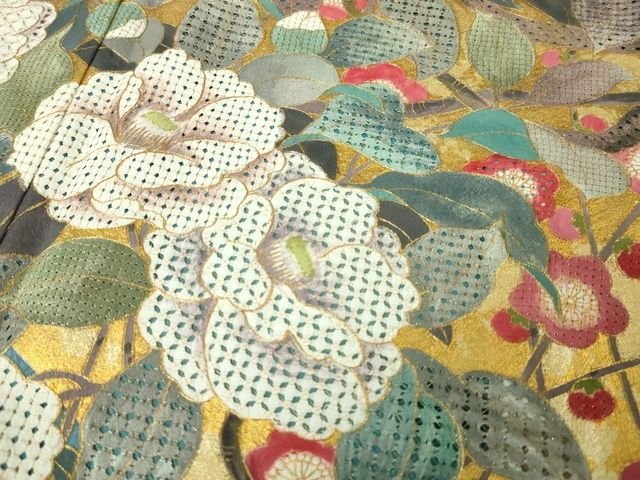 平和屋本店■極上 中国三大刺繍 スワトウ刺繍 汕頭刺繍 振袖 椿 梅 金彩 逸品 DZAA2200kh4 - 平和屋