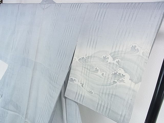 平和屋本店■極上 夏物 訪問着 紗紬 手描き クジラ よろけ縞紋紗 逸品 DZAA2204kh4 - 平和屋