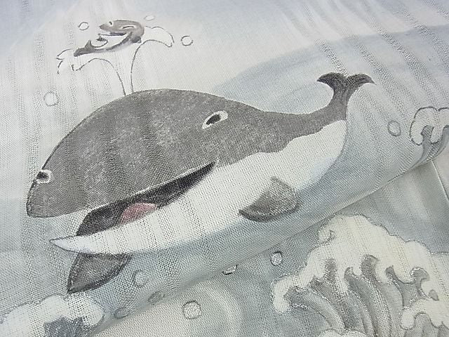 平和屋本店■極上 夏物 訪問着 紗紬 手描き クジラ よろけ縞紋紗 逸品 DZAA2204kh4 - 平和屋