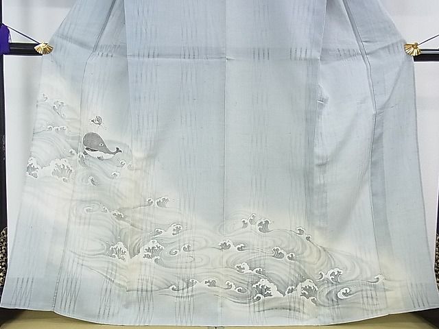 平和屋本店■極上 夏物 訪問着 紗紬 手描き クジラ よろけ縞紋紗 逸品 DZAA2204kh4 - 平和屋