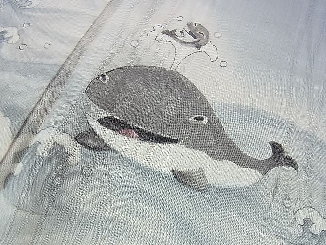 平和屋本店■極上 夏物 訪問着 紗紬 手描き クジラ よろけ縞紋紗 逸品 DZAA2204kh4 - 平和屋