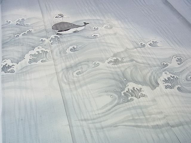 平和屋本店■極上 夏物 訪問着 紗紬 手描き クジラ よろけ縞紋紗 逸品 DZAA2204kh4 - 平和屋