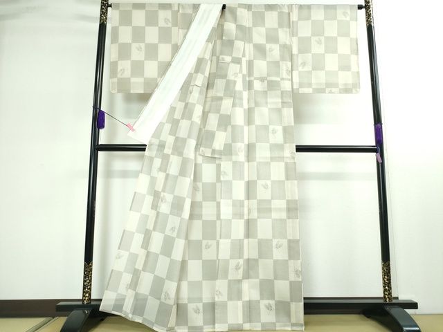 平和屋本店■極上 夏物 夏大島 蝉 市松文様 証紙付き 逸品 未使用 DZAA2210kh4 - 平和屋