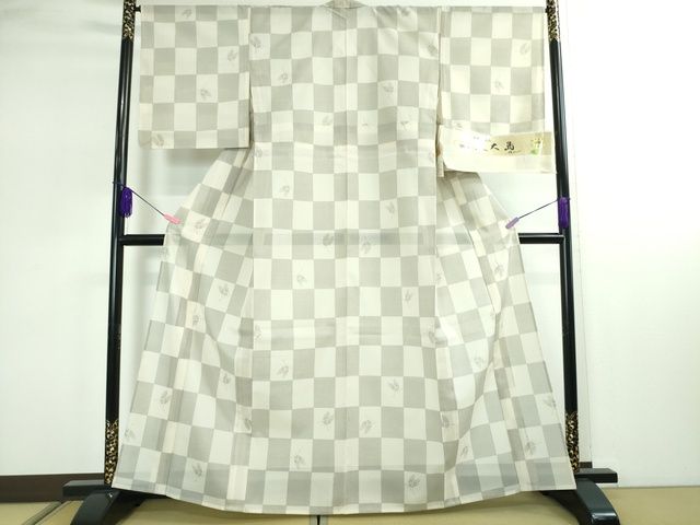 平和屋本店■極上 夏物 夏大島 蝉 市松文様 証紙付き 逸品 未使用 DZAA2210kh4 - 平和屋