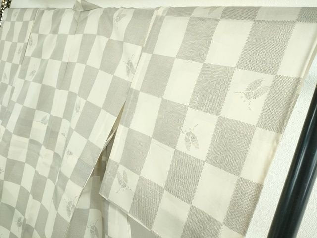 平和屋本店■極上 夏物 夏大島 蝉 市松文様 証紙付き 逸品 未使用 DZAA2210kh4 - 平和屋