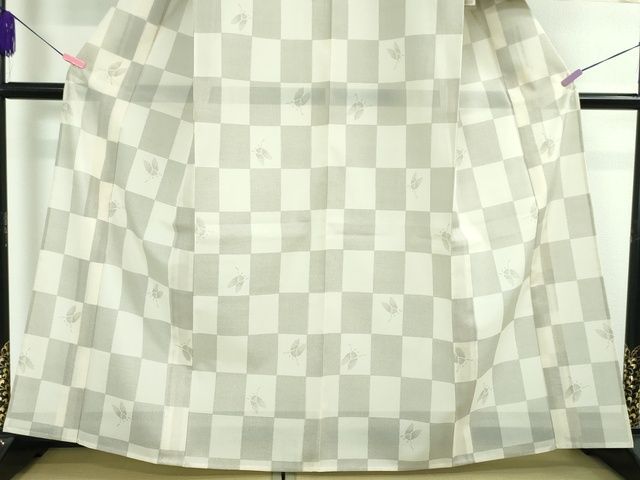 平和屋本店■極上 夏物 夏大島 蝉 市松文様 証紙付き 逸品 未使用 DZAA2210kh4 - 平和屋