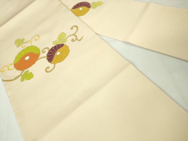 平和屋本店■極上 銀座 志ま亀 塩瀬 九寸名古屋帯 菊唐草文 薄卵色地 金彩 たとう紙付き 逸品 DZAA2301kh4