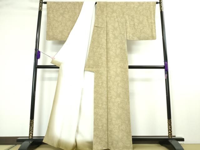 平和屋本店■希少 浦野理一 御子息 浦野範雄 小紋 花唐草文 鬼しぼ縮緬 反端付き 逸品 未使用 DZAA2386kh4 - 平和屋