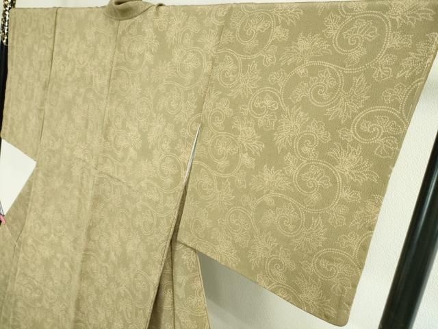 平和屋本店■希少 浦野理一 御子息 浦野範雄 小紋 花唐草文 鬼しぼ縮緬 反端付き 逸品 未使用 DZAA2386kh4 - 平和屋