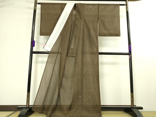 平和屋本店■極上 夏物 お召 レース 縫い取り 花尽くし 綿 鶯茶色地 逸品 DZAA2411kh4 - 平和屋