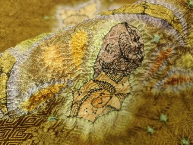 平和屋本店●最高級 初代 久保田一竹 幻の辻が花 太鼓柄袋帯 絞り 貝殻 金通し地 逸品 未使用 DZAA2590kh5