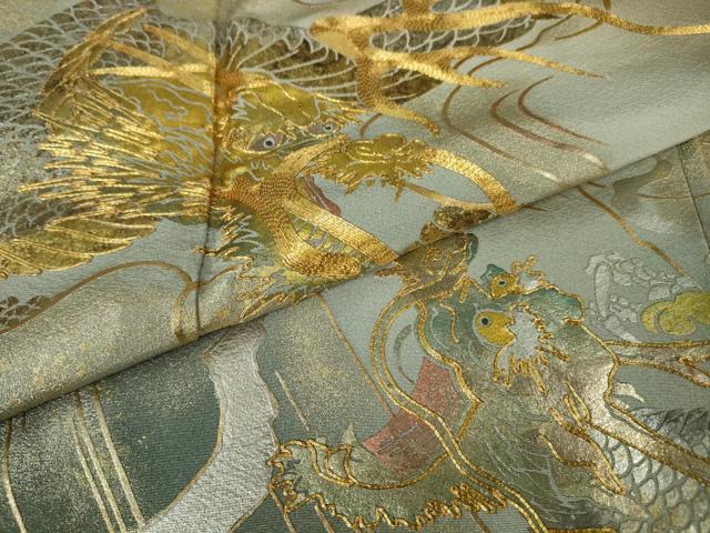 平和屋本店■極上 金彩工芸 長谷川宏 色留袖 吉祥金襴 駒刺繍 龍 立波 暈し染め 金銀彩 本金箔 桑染色地 逸品 DZAA2613kh5 - 平和屋