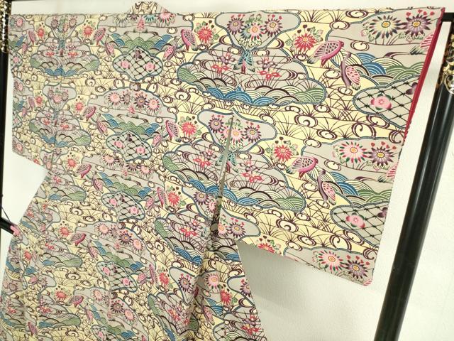 平和屋本店■希少 城間栄喜 琉球紅型 小紋 水辺に鶴と雲に花舟文様紅型 参考資料付き 逸品 未使用 DZAA2615kh5 - 平和屋