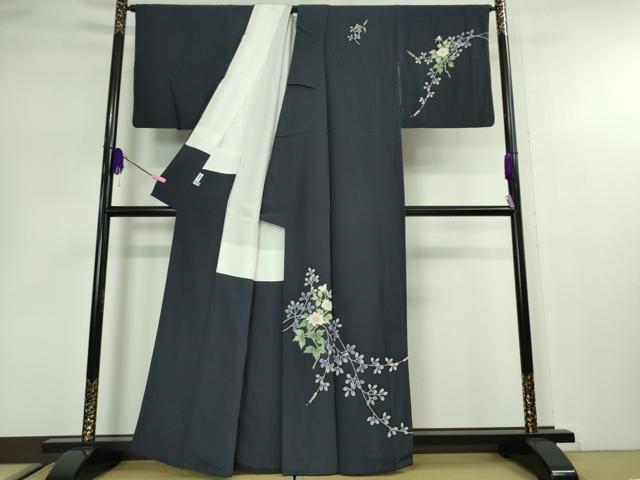 平和屋本店■極上 本加賀友禅作家 小田美知代 訪問着 枝花文 留紺色地 逸品 DZAA2643kh5 - 平和屋
