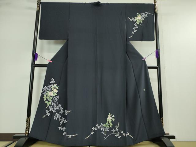 平和屋本店■極上 本加賀友禅作家 小田美知代 訪問着 枝花文 留紺色地 逸品 DZAA2643kh5 - 平和屋