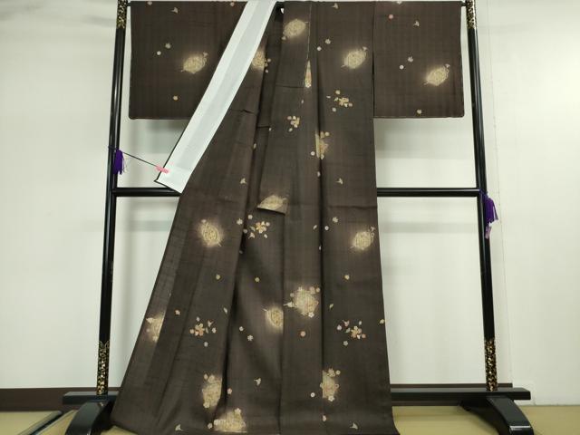 平和屋本店■極上 経節紬 単衣 吹寄せ花籠文 鉄黒色地 逸品 未使用 DZAA2655kh5 - 平和屋