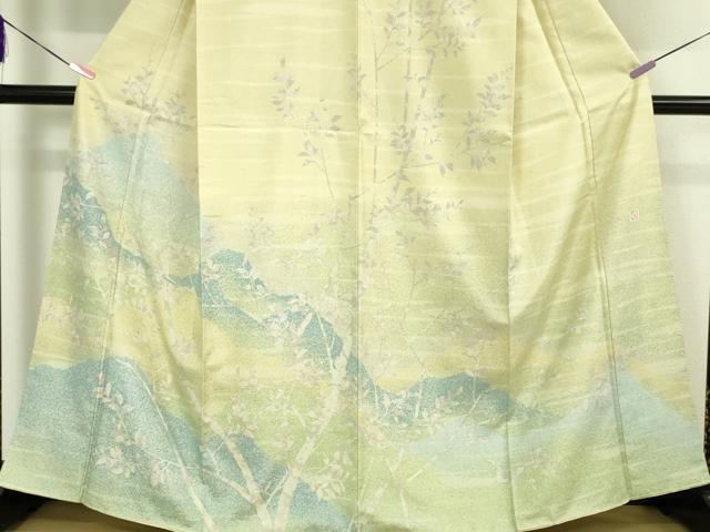 平和屋本店■極上 石川県指定無形文化財 牛首紬 白山工房 手織り 訪問着 枝葉文 証紙付き 逸品 未使用 DZAA2846kh5 - 平和屋