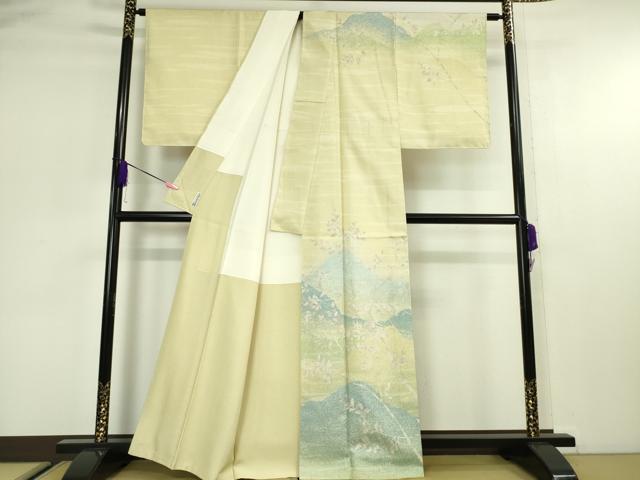 平和屋本店■極上 石川県指定無形文化財 牛首紬 白山工房 手織り 訪問着 枝葉文 証紙付き 逸品 未使用 DZAA2846kh5 - 平和屋