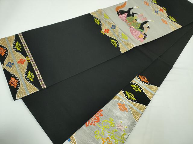 平和屋本店■極上 龍村平蔵製 本袋帯 天竺祭馬錦 黒地 金銀糸 逸品 DZAA2887kh5