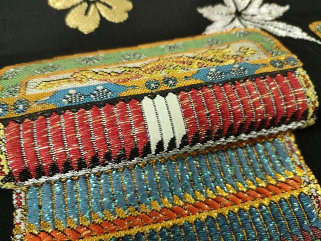 平和屋本店●極上 龍村平蔵製 本袋帯 威毛錦 黒地 金銀糸 逸品 DZAA2888kh5