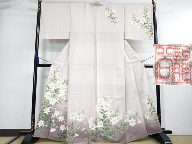 平和屋本店■極上 名門染元 秀美 十日町友禅 訪問着 百合 暈し染め 逸品 DZAA2931kh5 - 平和屋