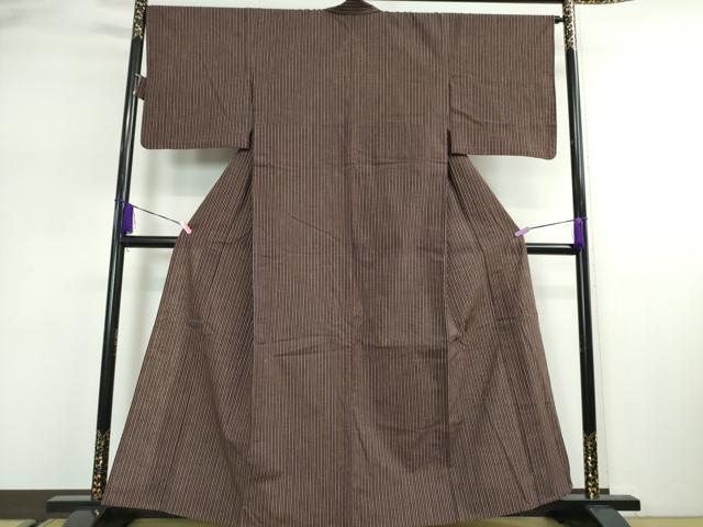 平和屋本店■極上 越後片貝 紺仁謹製 紺仁手織紬 単衣 正藍草木染 綿 縞 証紙付き 逸品 DZAA2937kh5 - 平和屋