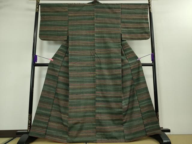 平和屋本店■極上 郡上紬 草木染 横段文 逸品 DZAA2986kh5 - 平和屋